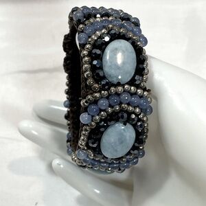 Blue Bead Cuffed Hemp Bracelet